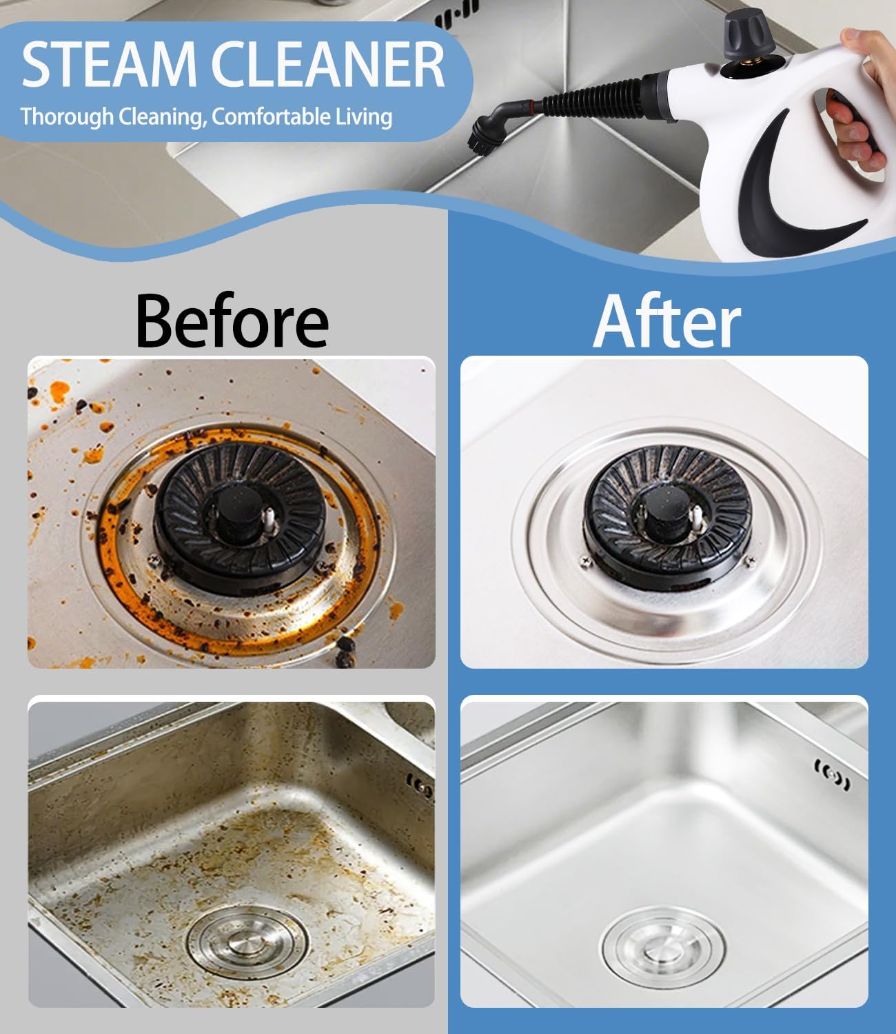 Nettoyeur Vapeur Puissant 1050 W 12 Accessoires 3,5 Bars Multifonction Portatif pour Tapis Rideaux Cuisine Canapés Sièges Auto Salle de Bain Tissus - 5