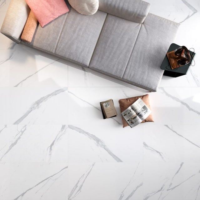 Carrelage sol/mur effet marbre blanc CALACATTA CALMA Mat int/ext l.120 x L.60 cm CERALUX