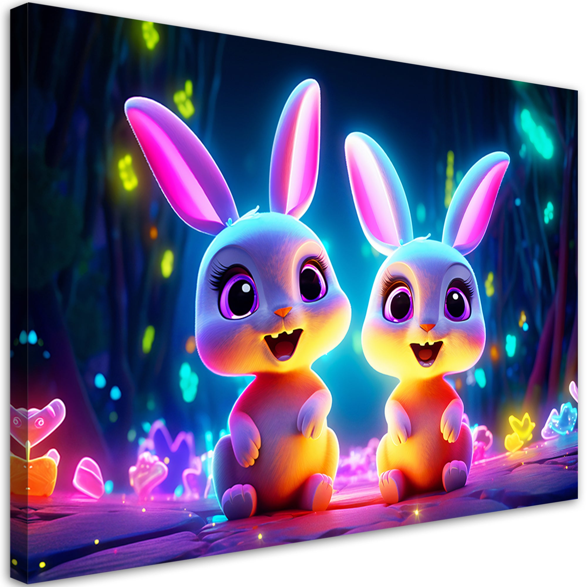 Obraz na płótnie, Kolorowe króliczki neon 100x70