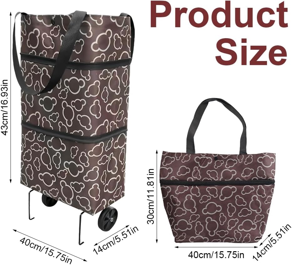 Sacs de Courses sur roulettes, Chariot de Courses Portable Pliable 2 en 1, Sac fourre-Tout en Tissu Oxford, Sac fourre-Tout réutilisable, Sacs d'épicerie pour Le Shopping Quotidien