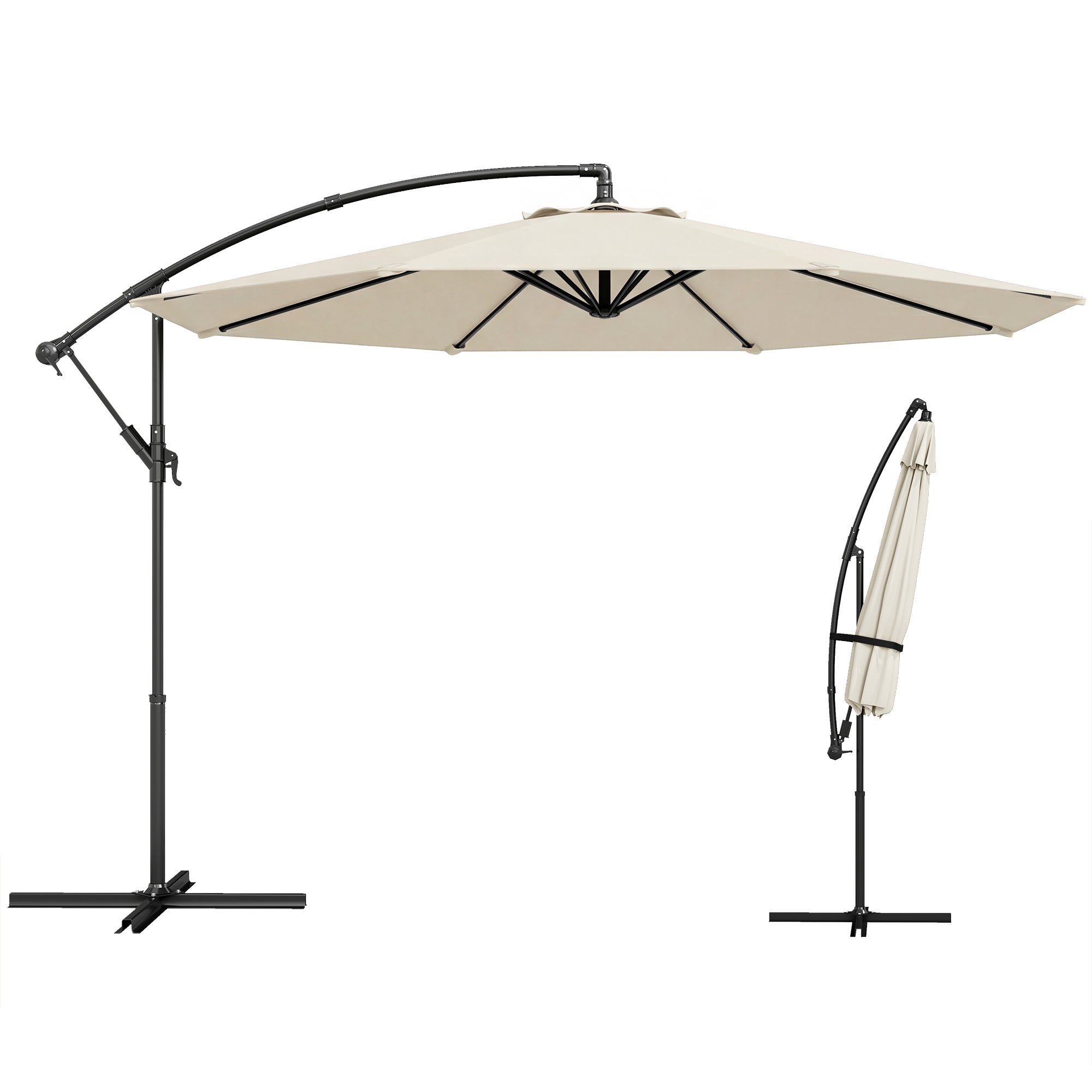 Parasol excentrique Ø300 cm avec base en croix, store réglable et ...
