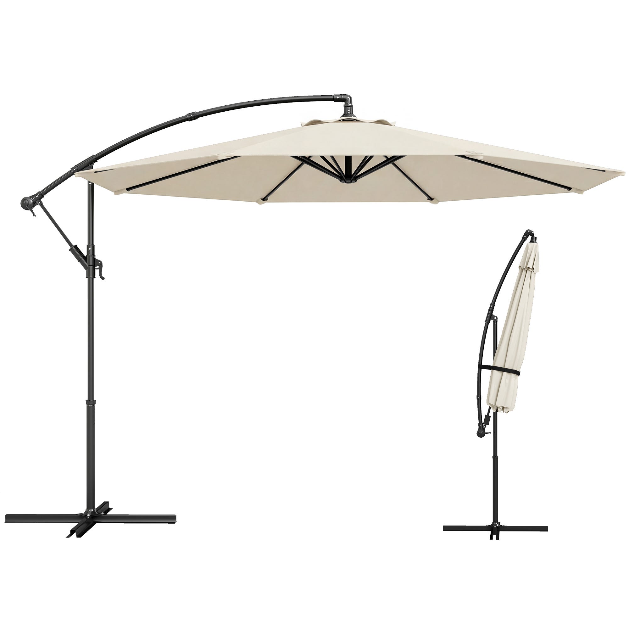Parasol excentrique Ø300 cm avec base en croix, store réglable et ...