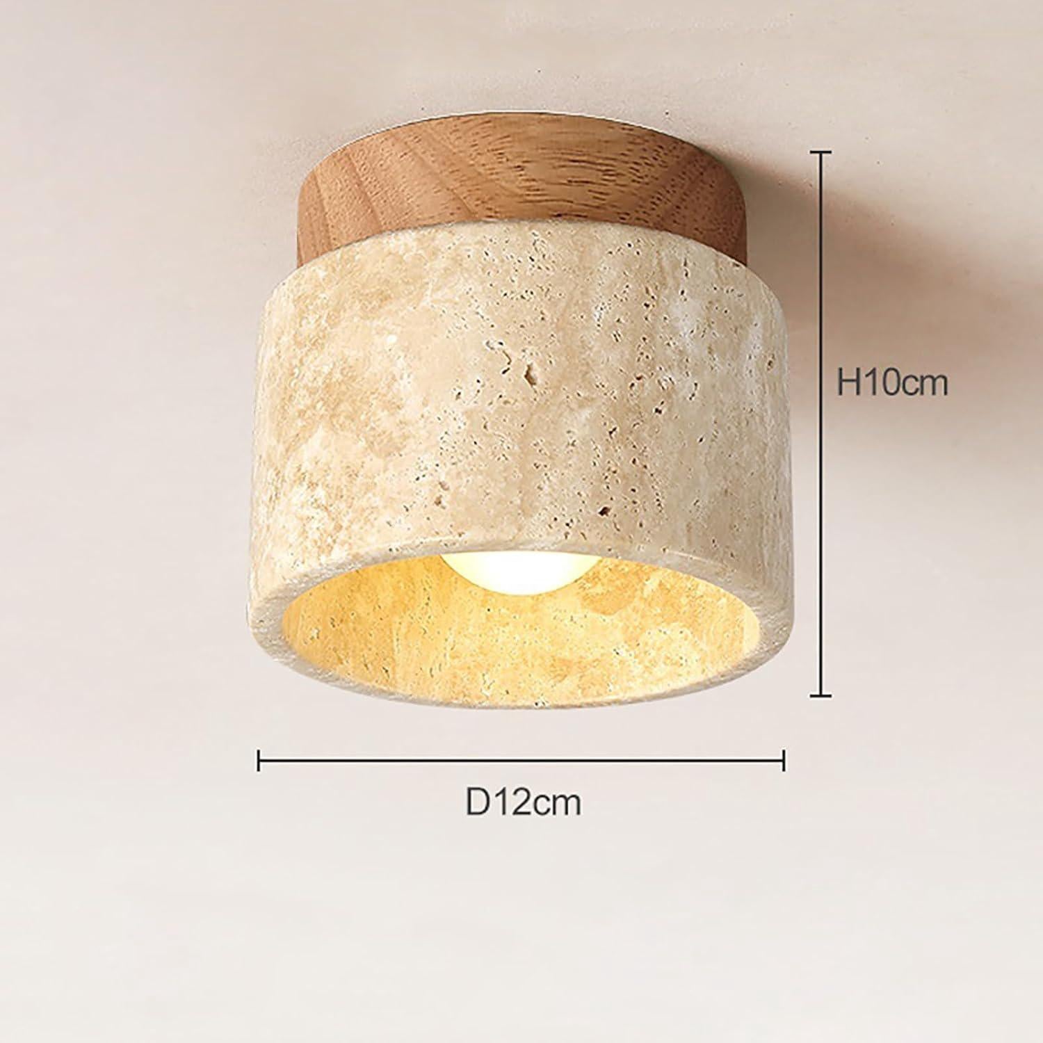 Plafonnier Luminaire Vintage Créativité, Travertin Jaune Naturel Abat-jour Lampe de plafond Bois Suspension Pour Salon Cuisine Couloir Chambre - 5