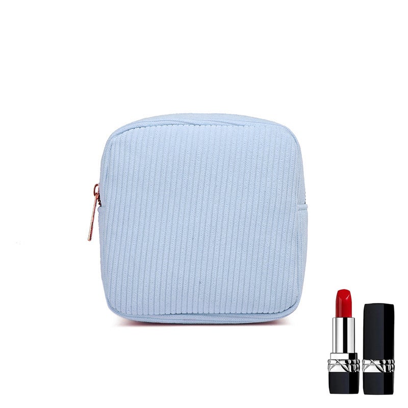 2 Pochettes De Toilette En Velours Côtelé - Rose Et Bleu, 12x12x5 Cm, Pour Maquillage Ou Cosmétiques