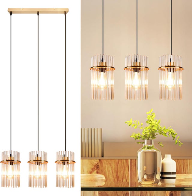 Lampa wisząca Nettlife Vintage Gold, 3 szklane żarówki, gniazdo E27, Ø 16 cm, na stół lub do kuchni (bez żarówek).