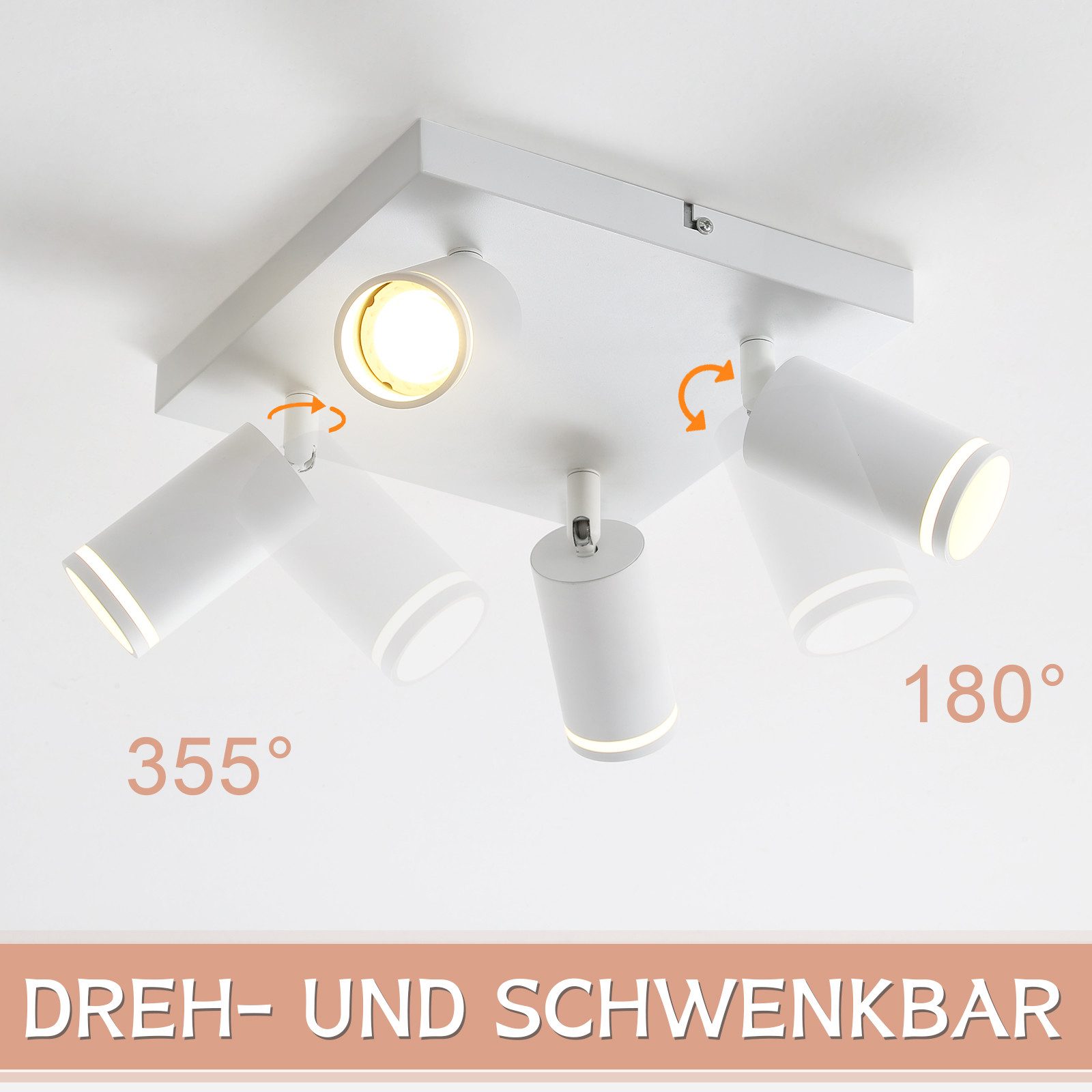 ZMH Spot de plafond blanc 4 ampoules moderne spot GU10 spots orientable intérieur métal - 9