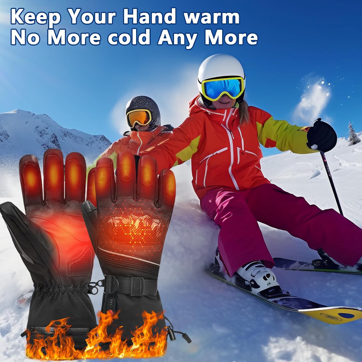 Gant Moto Chauffant 4000mäH Respirant Coupe-Vent - Réglage 3 Niveaux Écran Tactile pour Ski, Randonnée, Patinage & Sports Extérieur - 5