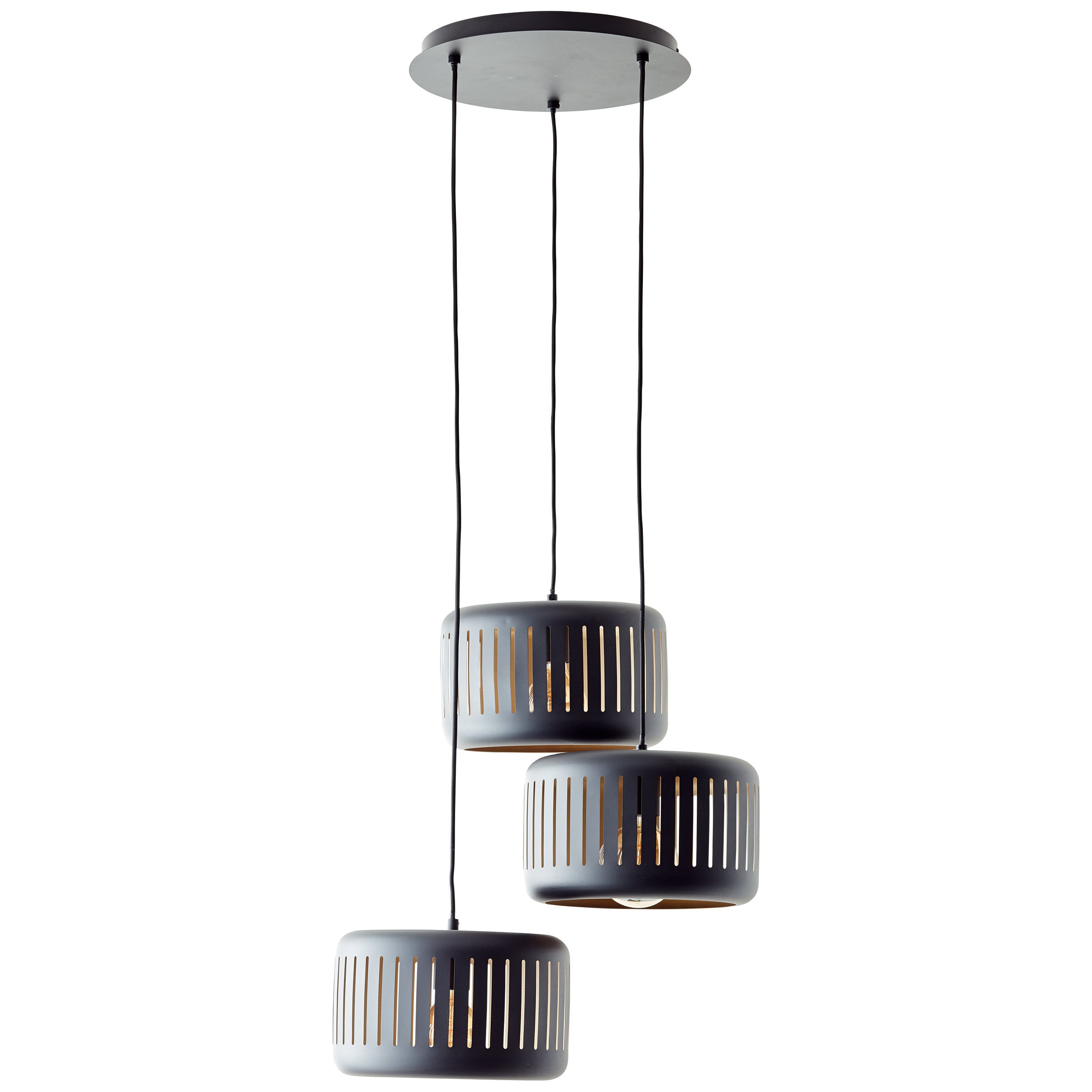 Brilliant lampa wisząca 3-punktowa Tyas czarny/złoty metal/czarny bambus 3x A60, E27, 60 W - 2
