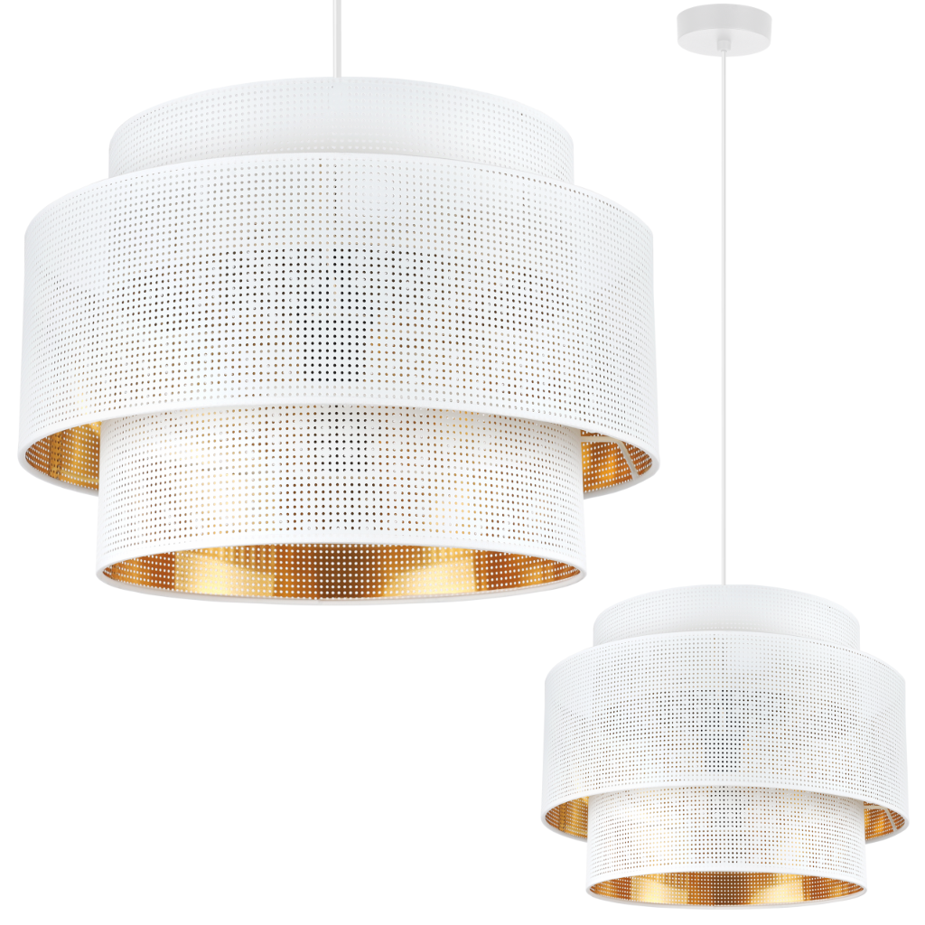 Lampa sufitowa wisząca Asti Trio biała glamour 1xE27 abażur okrągły siatka 45cm biały/złoty Light Home LH