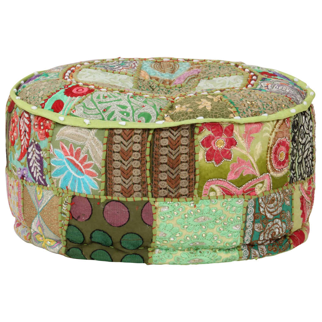 Maison exclusive - puf redondo de pachtwork algodón hecho a mano 40x20 cm verde