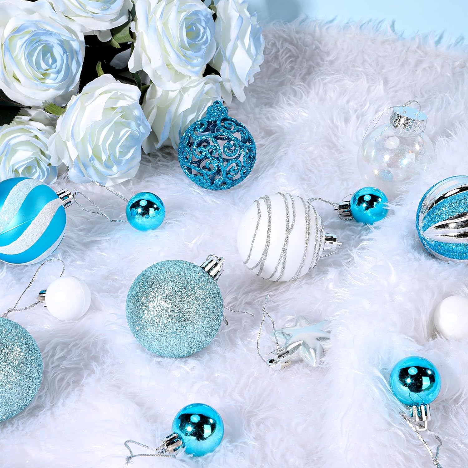 64 Mini Palline Di Natale 30 Mm In Plastica, Finiture Opache E Glitter, Rosse Blu E Oro, Per Albero, Ghirlande E Decorazioni