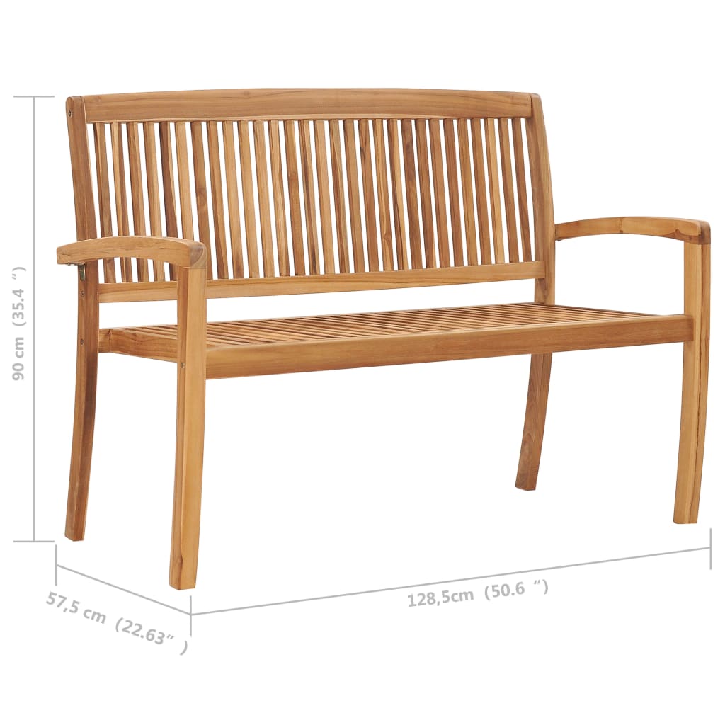 Banc de jardin empilable et coussin 128,5cm Bois de teck massif vidaXL - 3