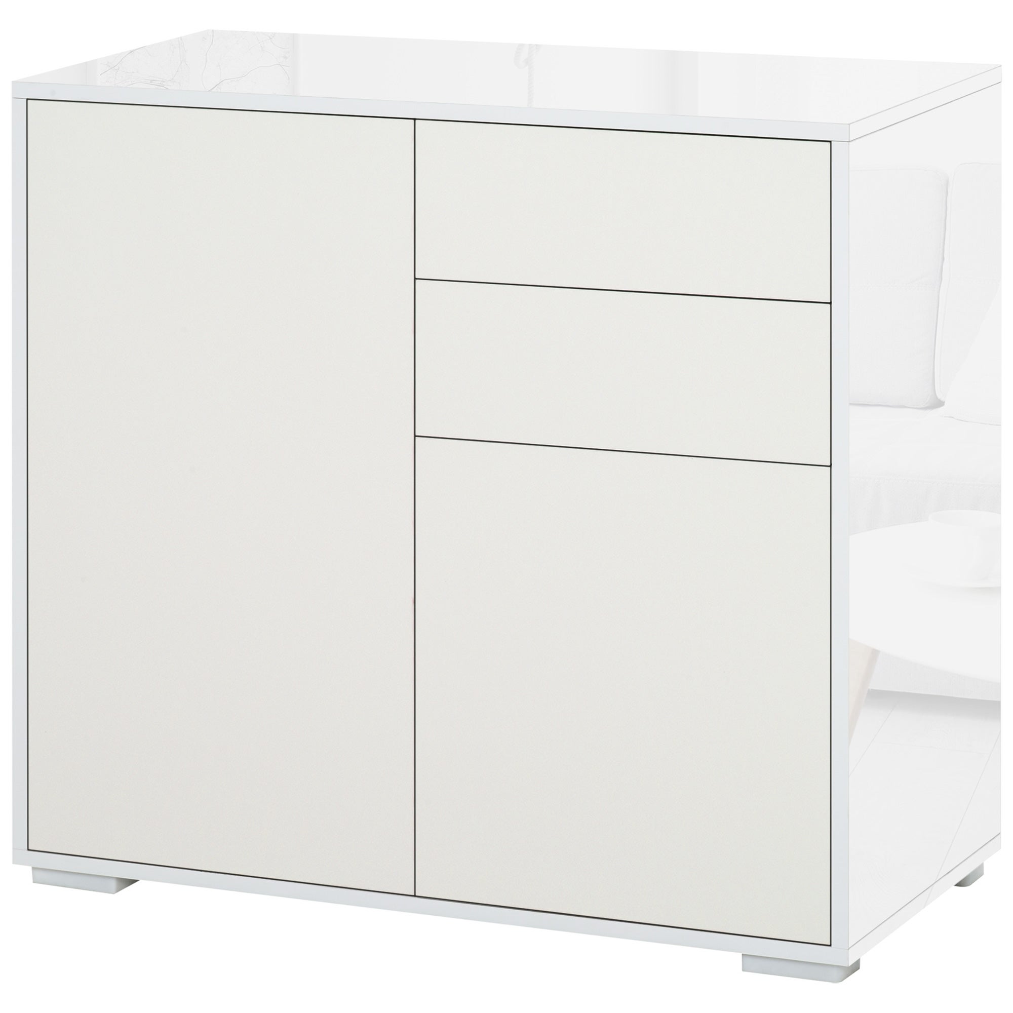 Aparador para cocina con 2 puertas 2 cajones marco de blanco brillante estante ajustable apertura a presión armario de 79x36x74 cm blanco