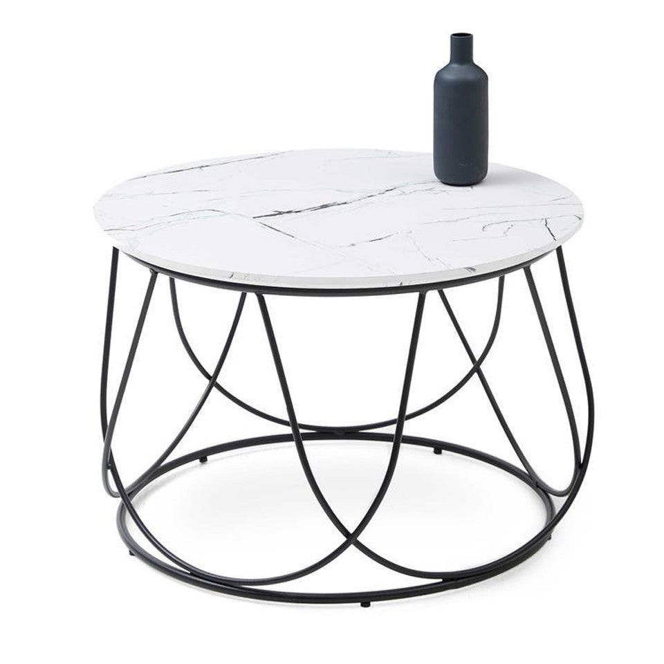 Table basse ronde fer forgé et plateau aspect marbre Galilée | Leroy Merlin
