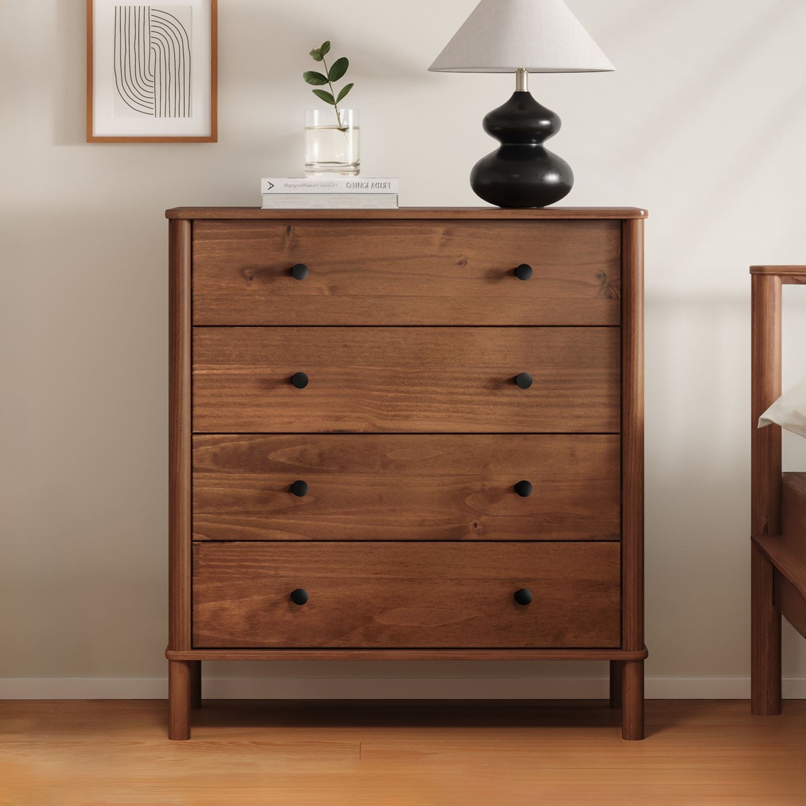 Commode APOANA 4 tiroirs en bois massif - Coloris châtaignier - 4