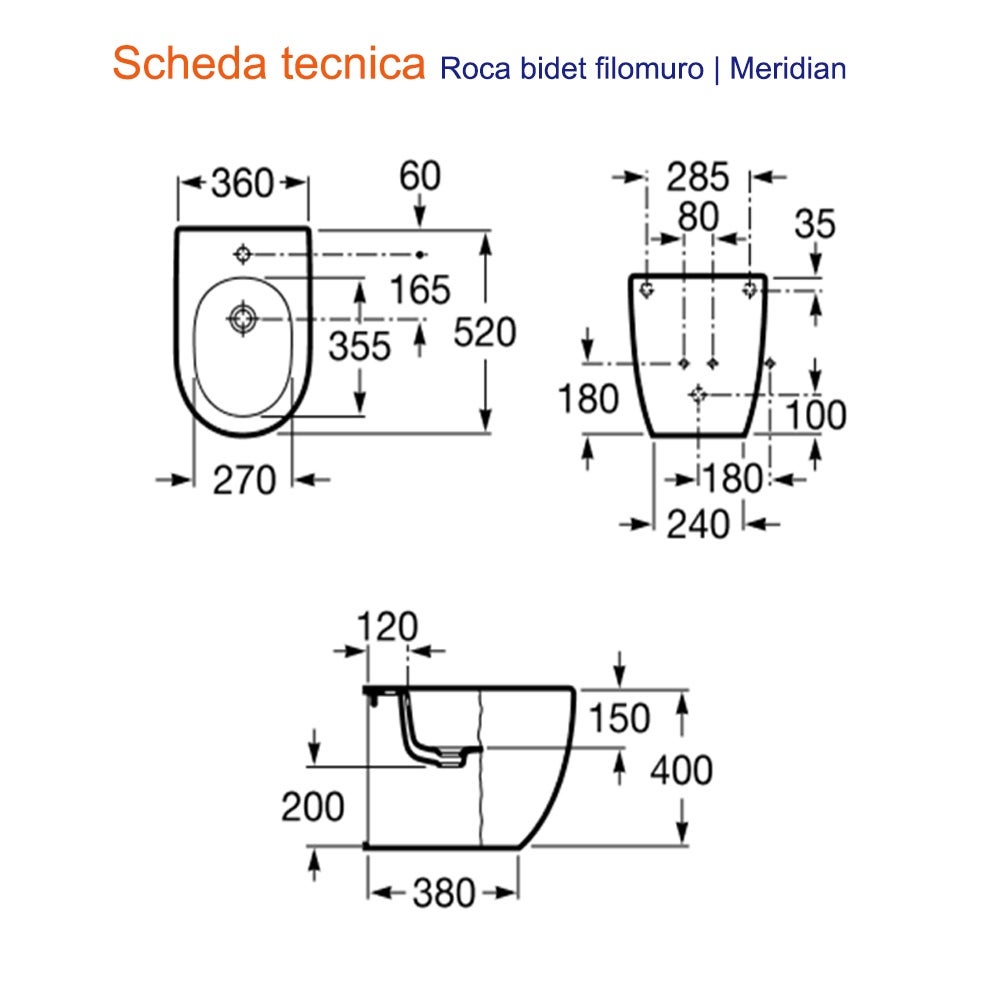 Bidet a terra filoparete in ceramica Roca Mod. - 2