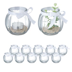 Set Di 12 Portacandele In Vetro Con Perle D'acqua - Per Candele, Decorazioni, Matrimoni, Natale