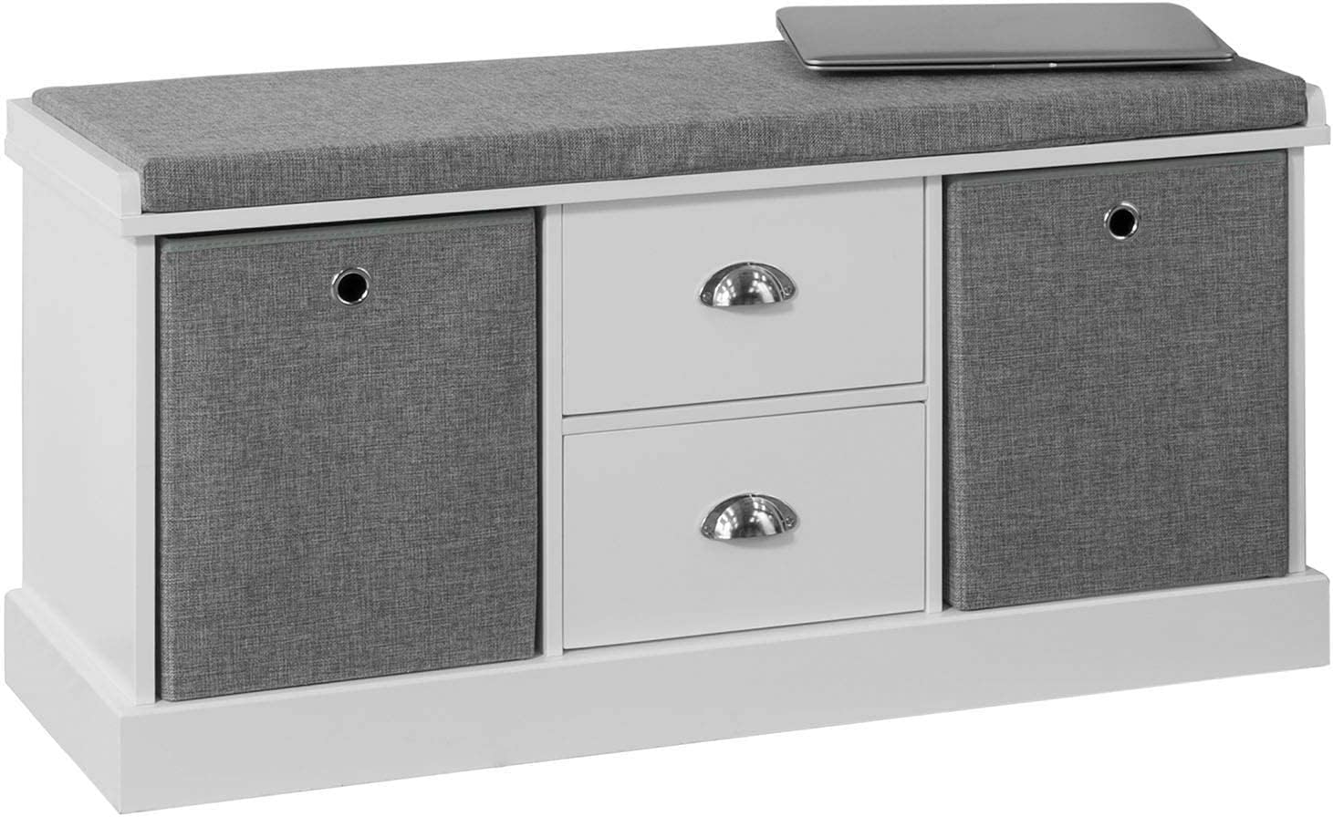 SoBuy Szafka na buty z siedziskiem biała 2 kosze 2 szuflady FSR66-HG