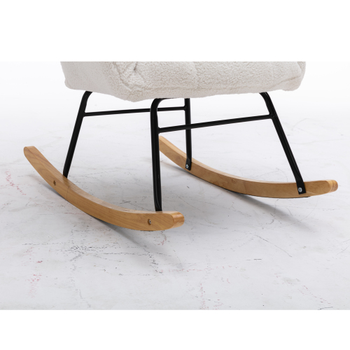 Rocking chair, fauteuil à bascule en peluche teddy, siège capitonné, charge jusqu'à 110 kg, pour salon, chambre à coucher, blanc - 7