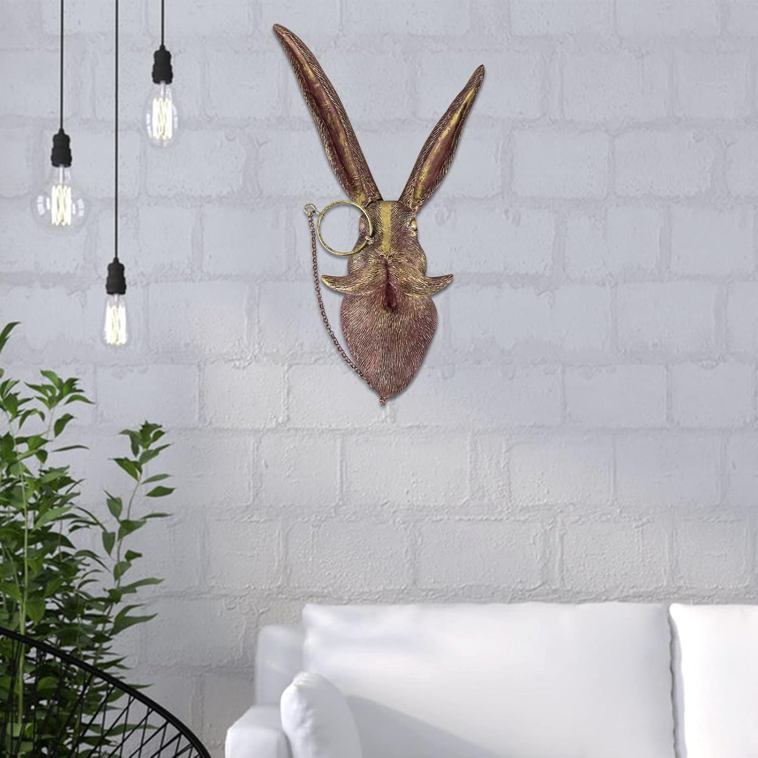 Sculpture murale avec tête d'animal, décoration murale, lapin, cerf ours, renard tête de Mickey avec lunettes pendentif animal en résine -C - 3