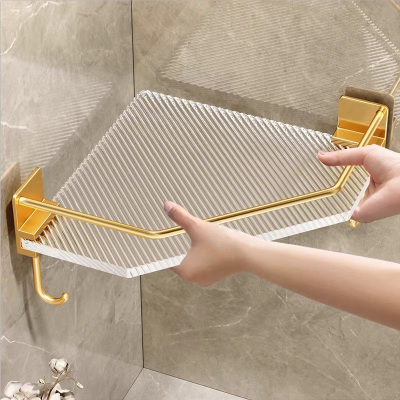 Dessous De Plat De Salle De Bain En Acrylique, Support De Rangement D'Angle Mural, Accessoires De Salle De Bain Sans Poinçon (Or) 1 Pièces - 2