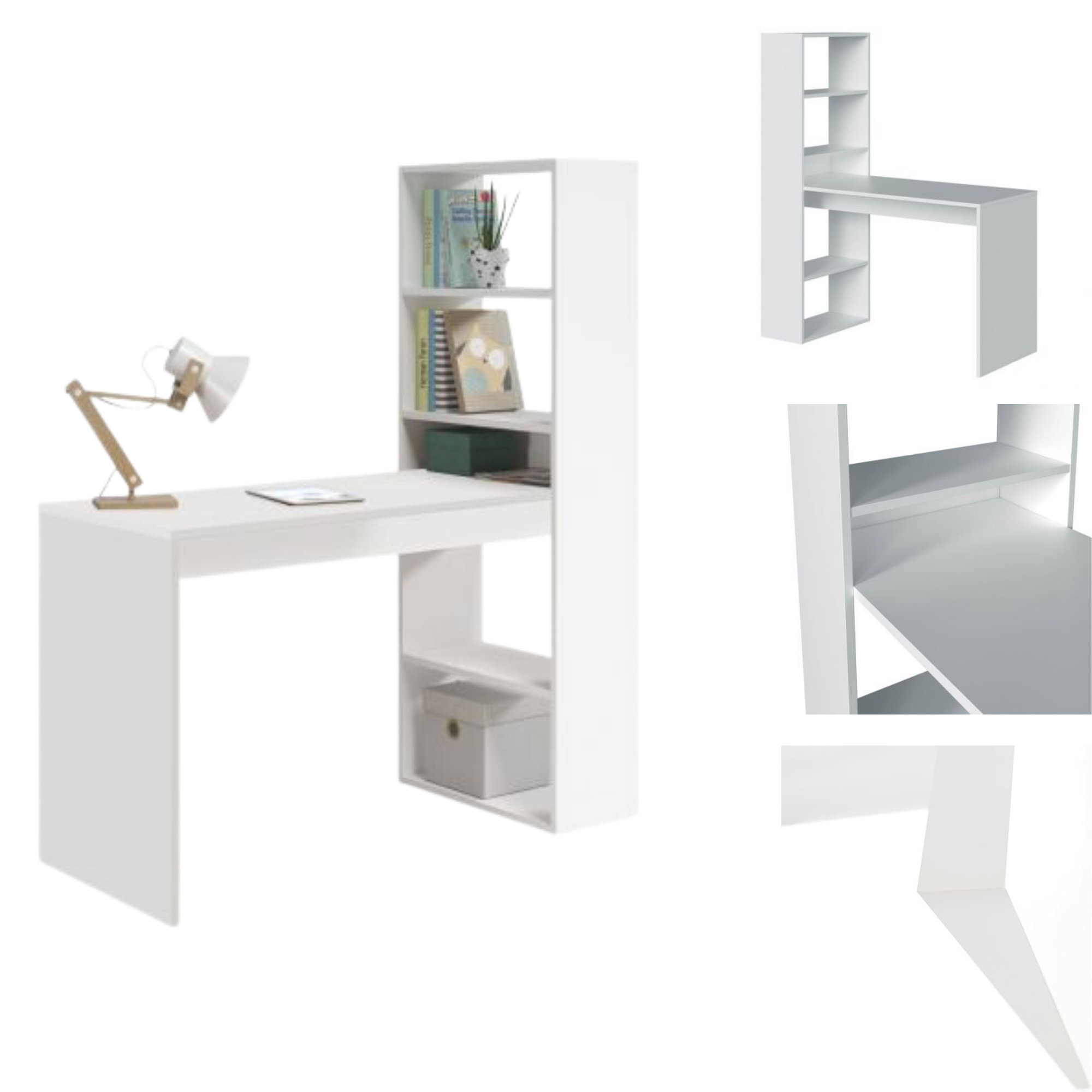 Scrivania per computer con scaffale reversibile, 5 vani portaoggetti, colore bianco, 122 cm (L) x 50 cm (P) x 140 cm (A) - 8