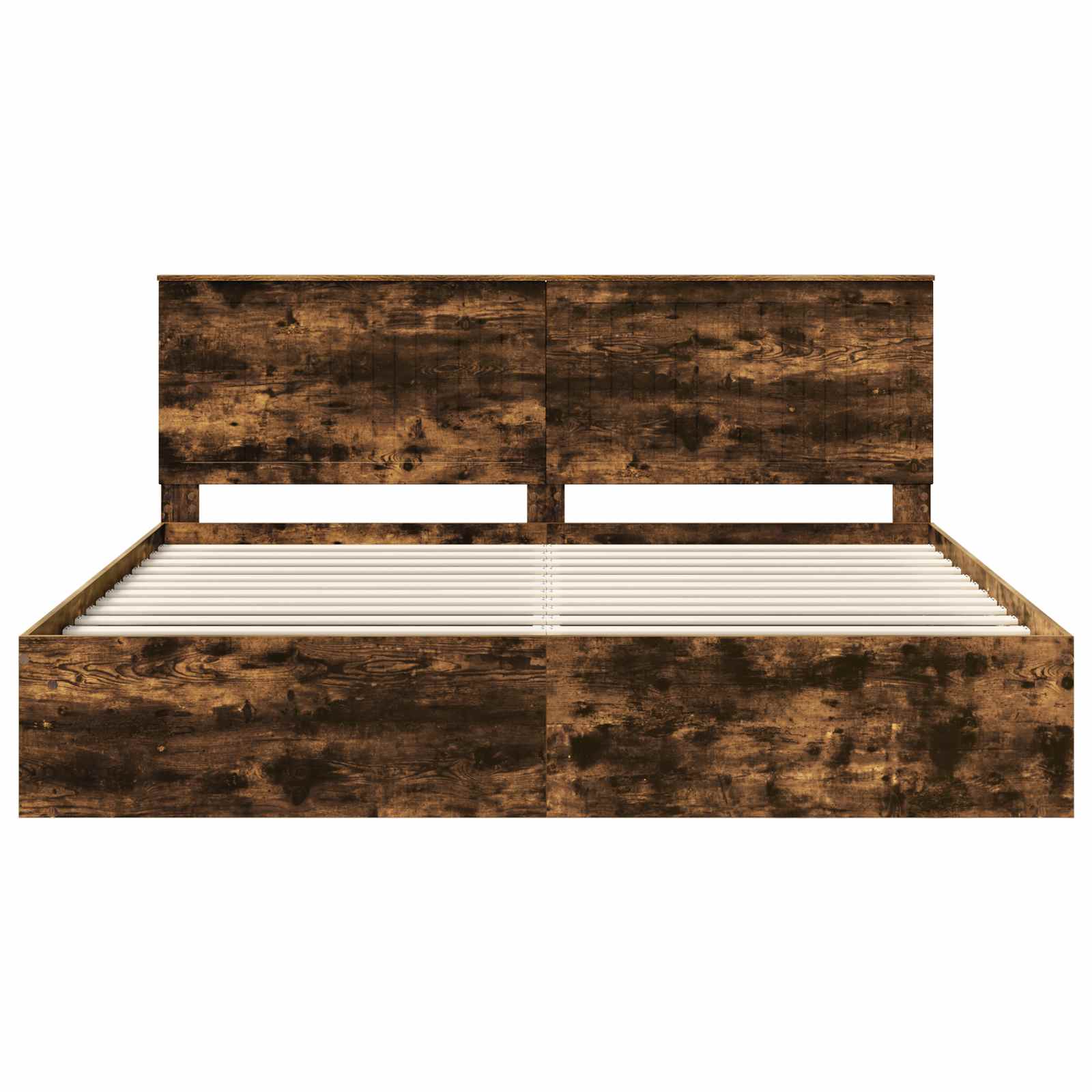 Cadre de lit en bois de pin massif, chêne fumé, pour la chambre, 200 × 200 cm - 7