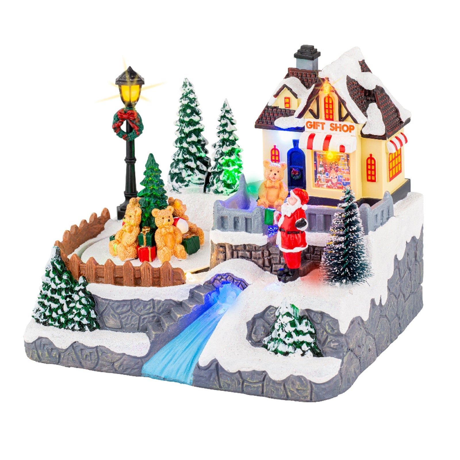 Maison De Village De Noël Lumineuse Avec Ski Rotatif - LED Et Musique - 16x10.5x14 Cm - Alimentation Piles Ou USB - 5