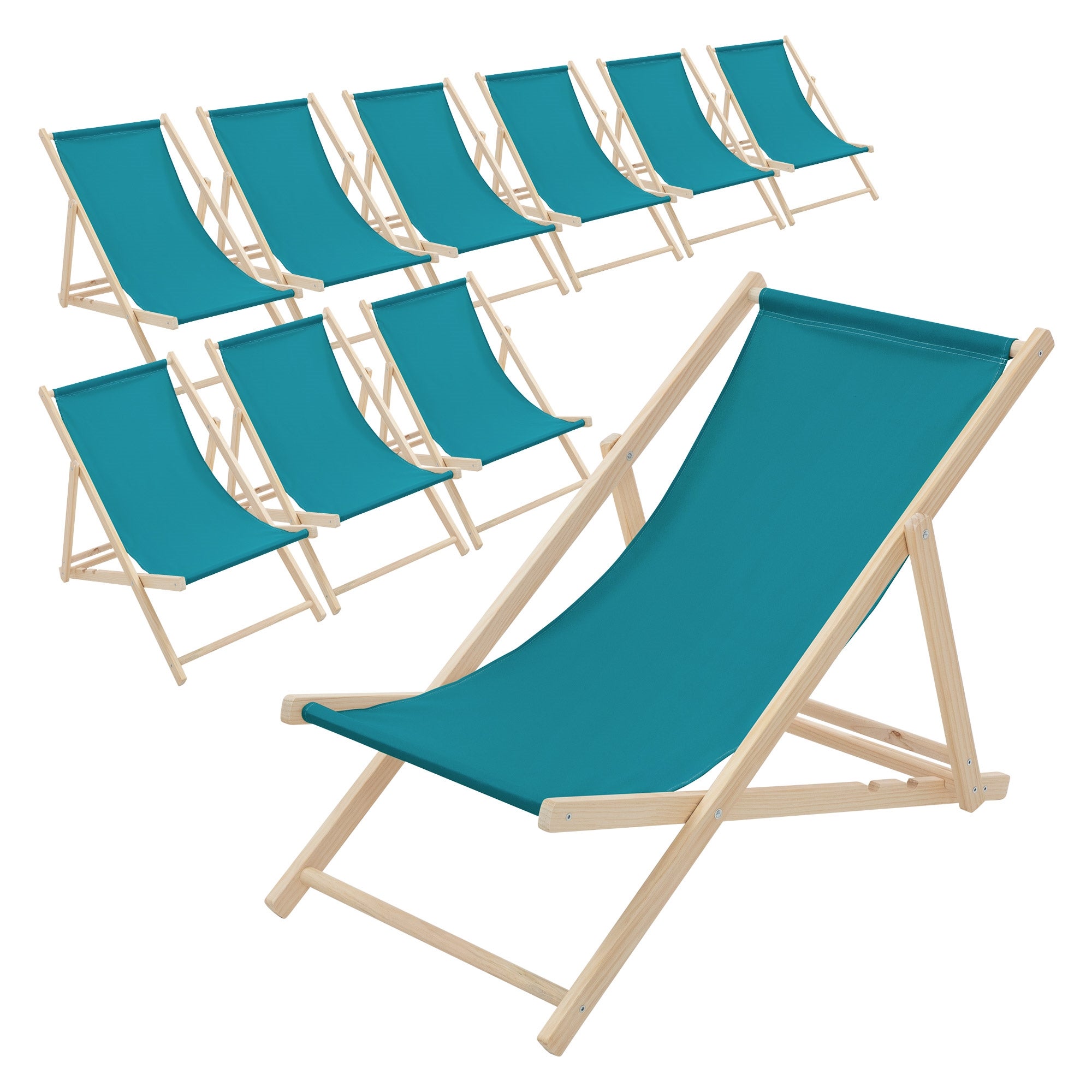 ECD Germany 10x składany leżak drewniany niebieski benzynowy 3 pozycje odchylenia do 120kg leżak ogrodowy relaksacyjny plażowy składany na taras ogród