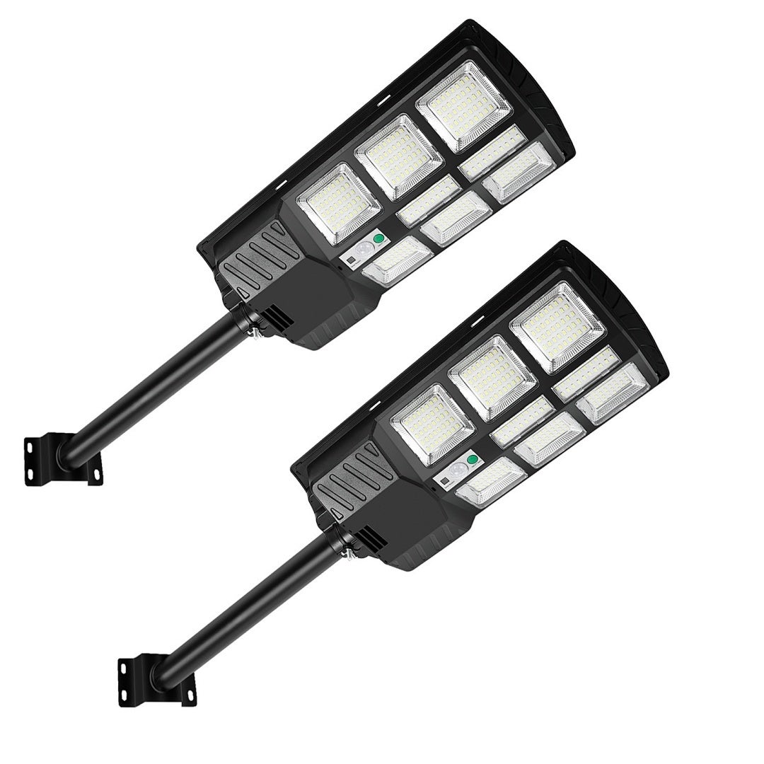 2x Zewnętrzny Kinkiet Solarny LED 300W, IP67 Wodoszczelny, 4 Tryby Oświetlenia, Czujnik Radarowy, Pilot, Oświetlenie Bezpieczeństwa
