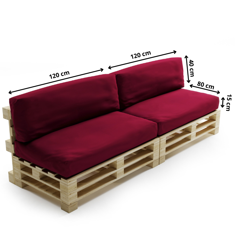 Coussins Palette Déhoussable Imperméable LOT x2 BANANAIR 120x80cm/120x40cm Rouge - 3