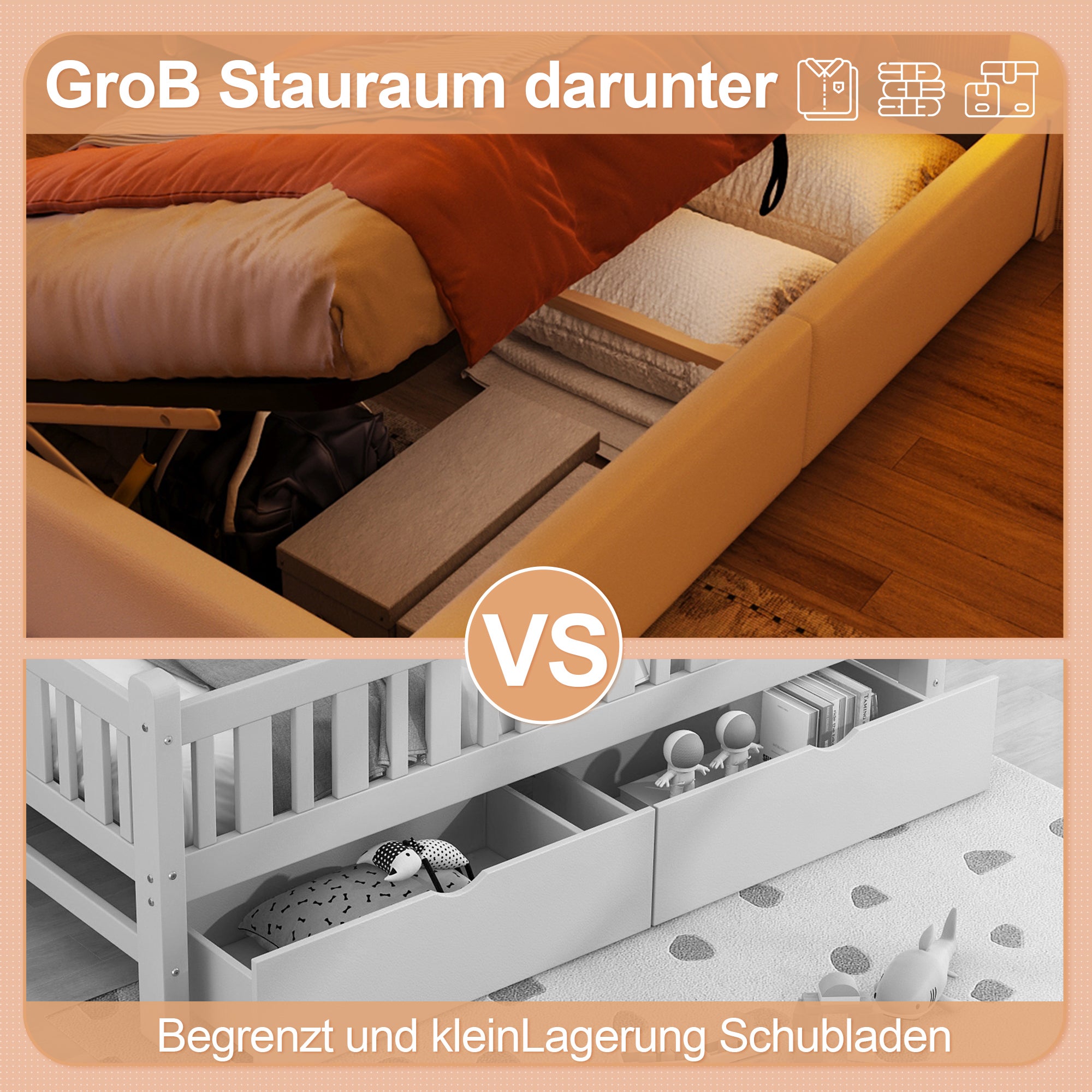 Lit coffre 90 x 200 cm avec tête de lit réglable en forme de couronne - Cuir PU - LEDs - Blanc (sans matelas) - 4