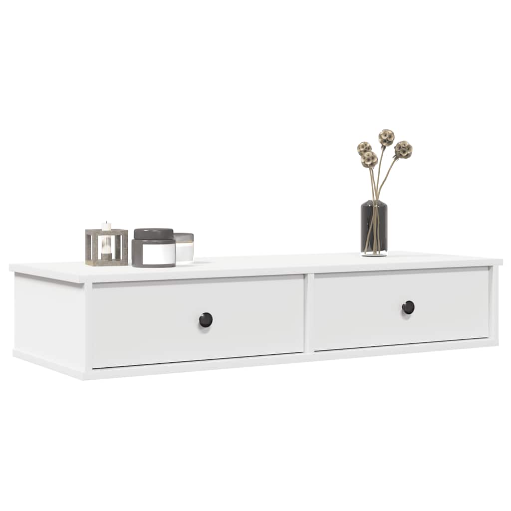 Étagère murale - Étagère flottante et tiroirs blanc 100x37,5x19cm bois d'ingénierie em213 - 2