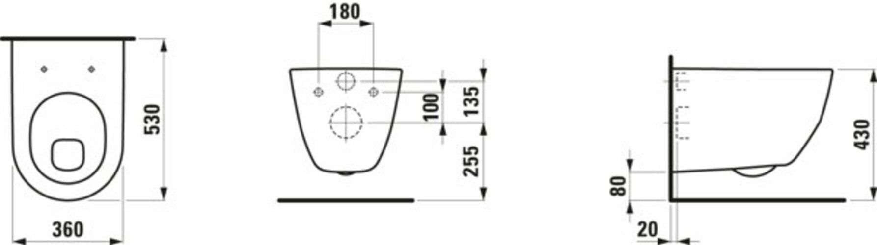 Inodoro suspendido con descarga plana LAUFEN PRO, 360 x 530 mm ...