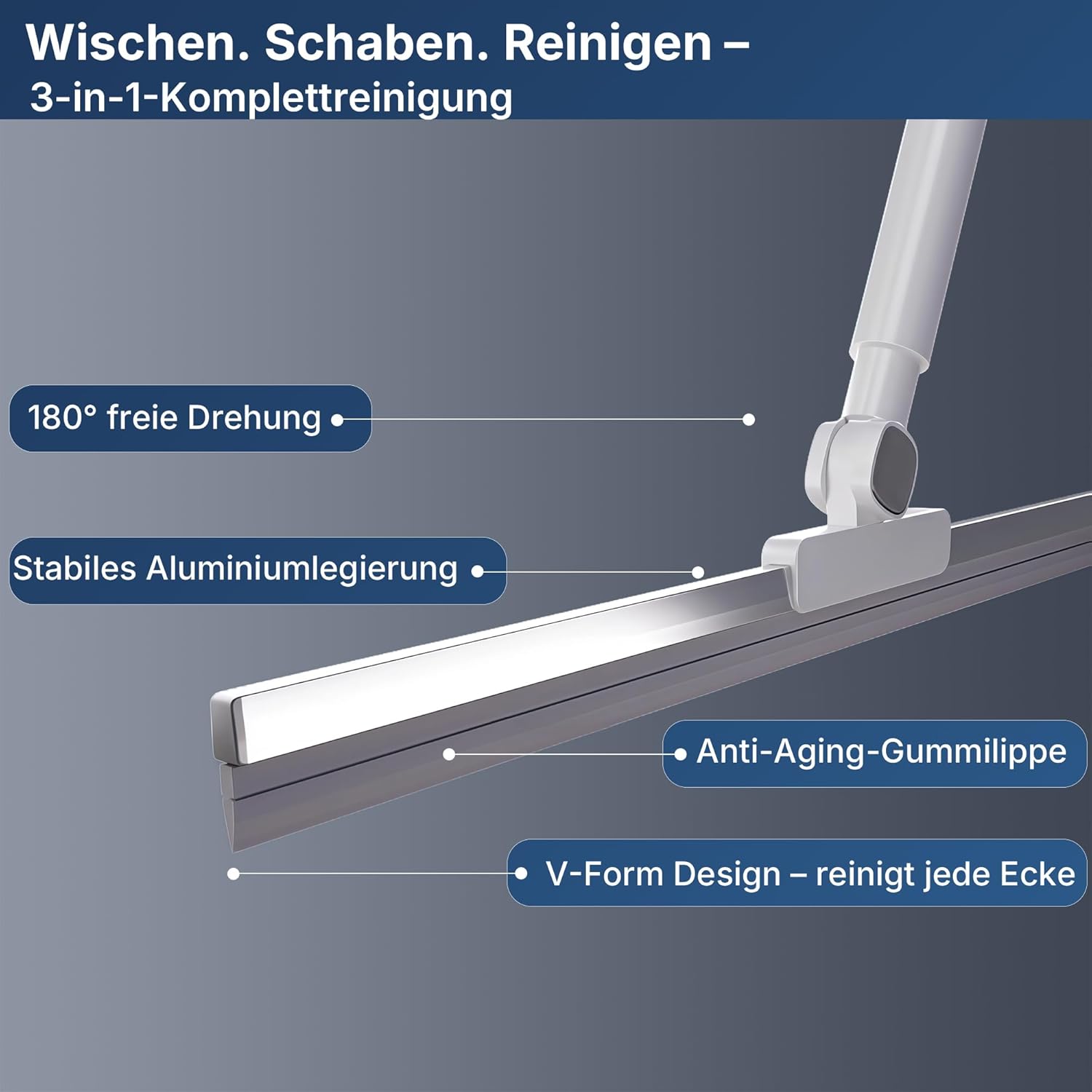 Raclette de sol de douche en silicone, raclette de douche de 35 cm de large avec manche réglable en acier inoxydable (124 cm). - 6