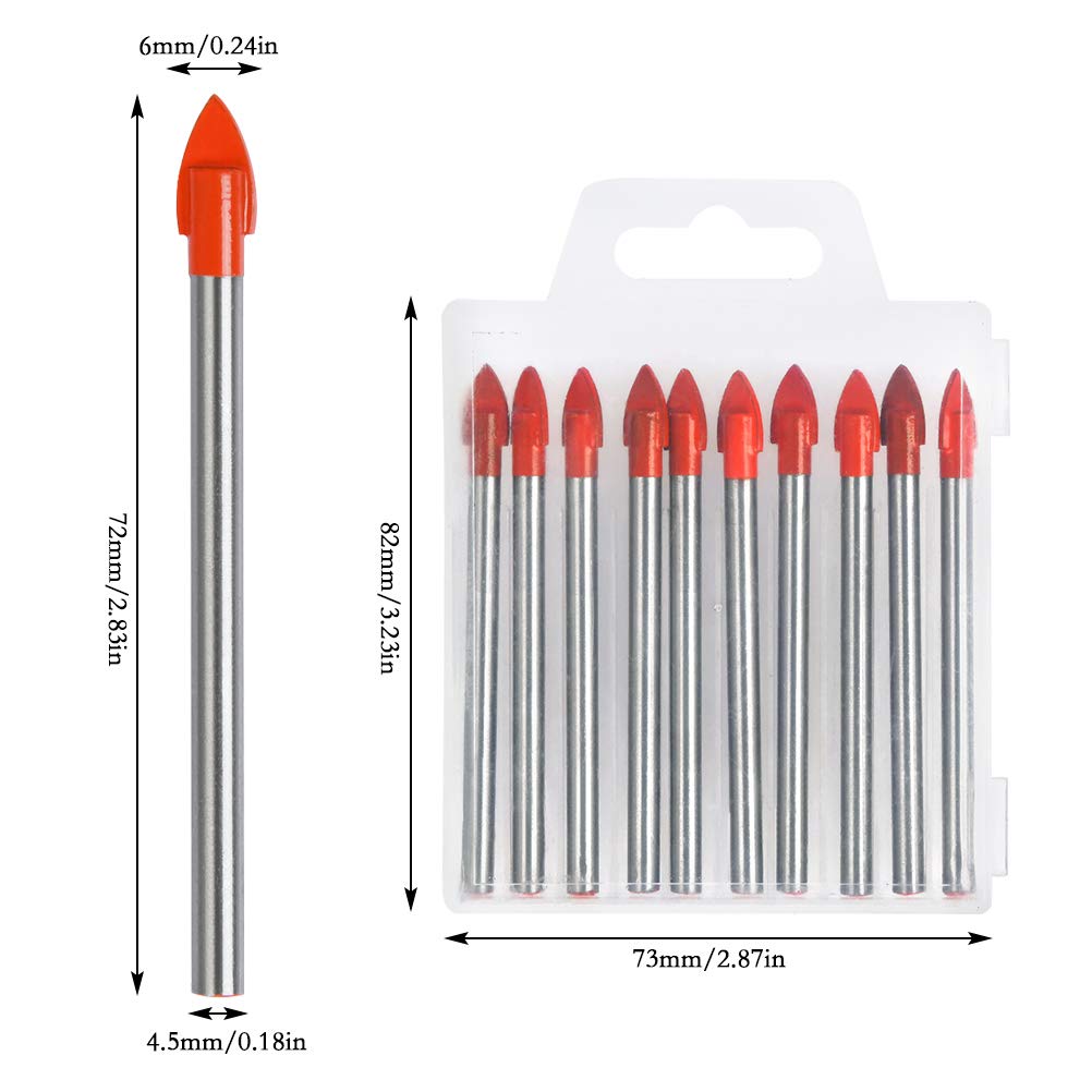 TIMESETL Lot De 10 Forets Carrelage Verre 6mm - Mèches Carbure Tungstène Revêtues Titane