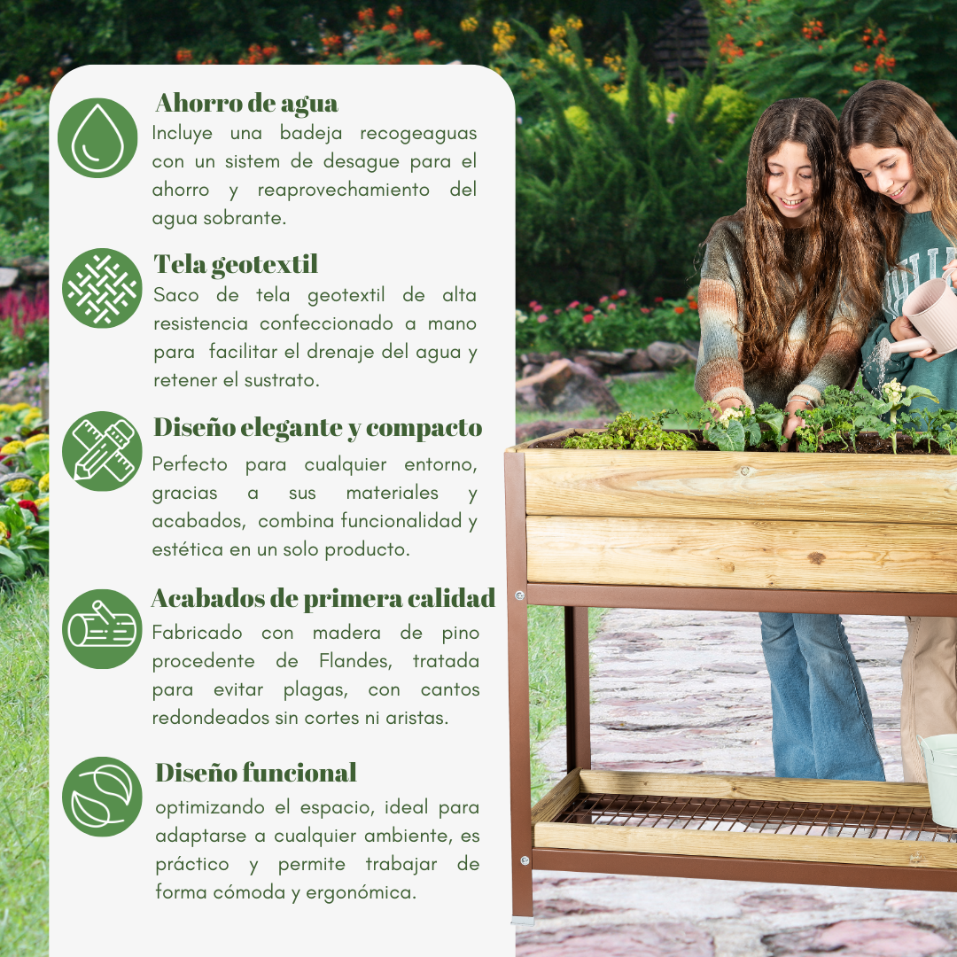 MI HUERTO URBAN - Huerto urbano, mesa de cultivo, Mod: Menta M | Dimensiones: HUERTO BAJO - Lar 900 x Anc 400 xAlt 380 mm, L | Color: Verde - 2