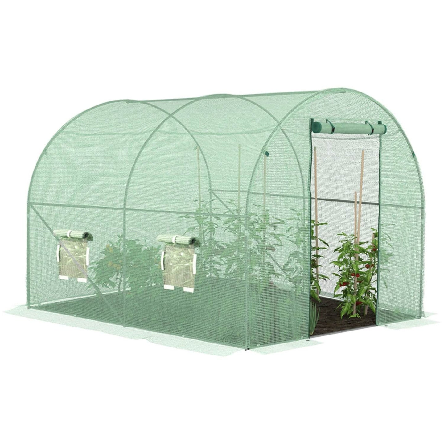 Serre de jardin tunnel 6m² 3 x 2 x 2 m acier galvanisé + bâche anti-UV avec porte et fenêtres ROMA verte - 2
