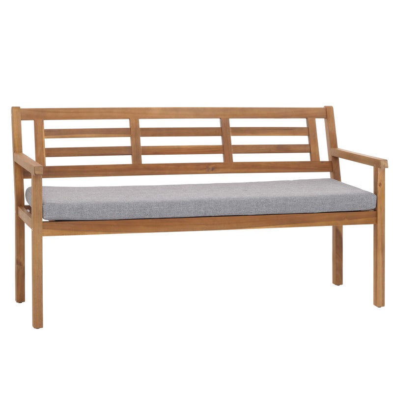 Ławka ogrodowa HWC-N47, siedzisko ławki ławka parkowa ławka drewniana, lite drewno akacjowe z certyfikatem MVG ~ poduszki szare