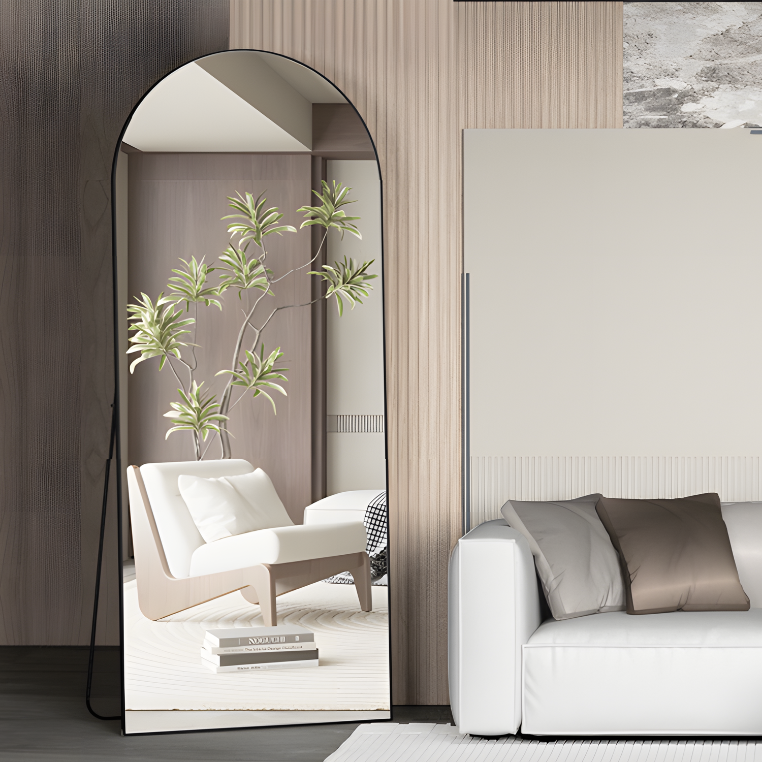 Miroir incurvé, 180 x 65 cm, miroir pleine longueur, miroir sur pied, miroir de toilette, miroir mural à cadre en aluminium, noir - 4