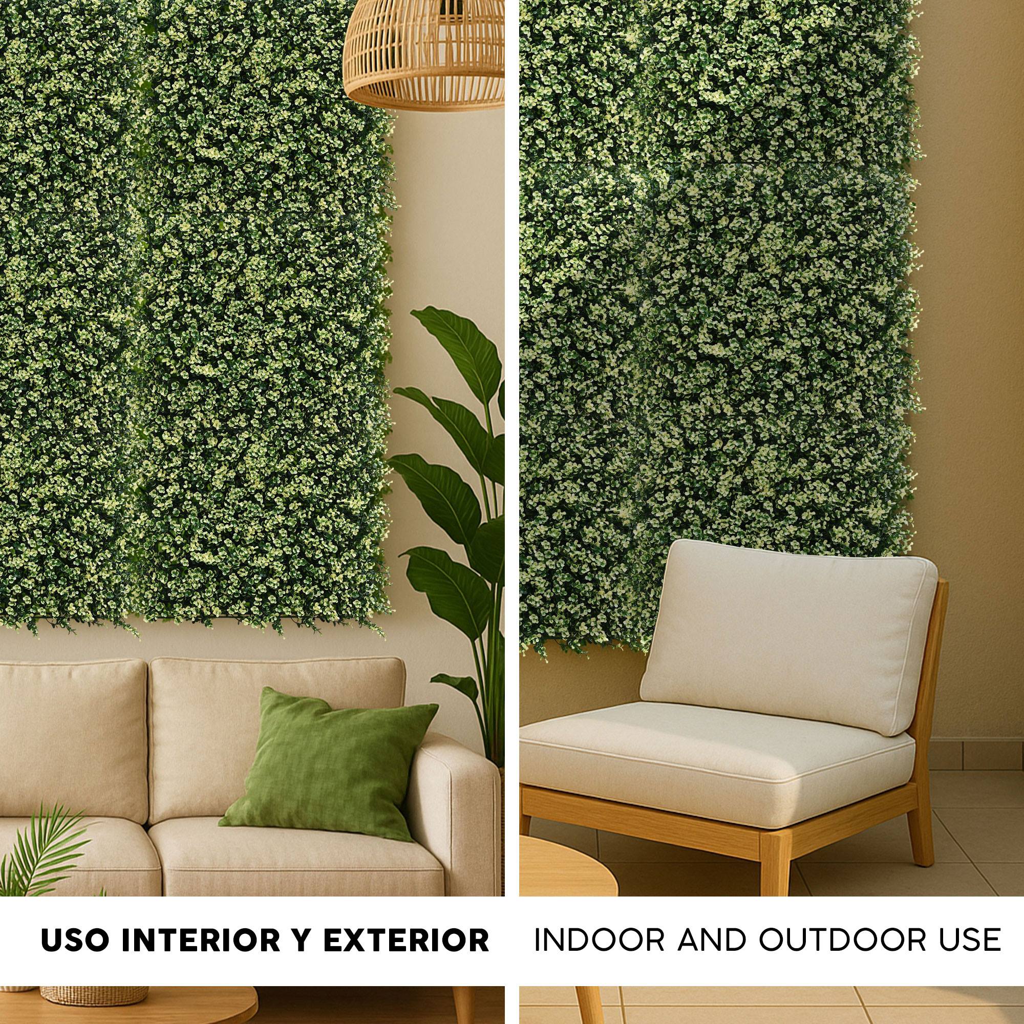 WellHome Seto Artificial 100x100cm, Jardin vertical hojas verdes y Blancas - 3