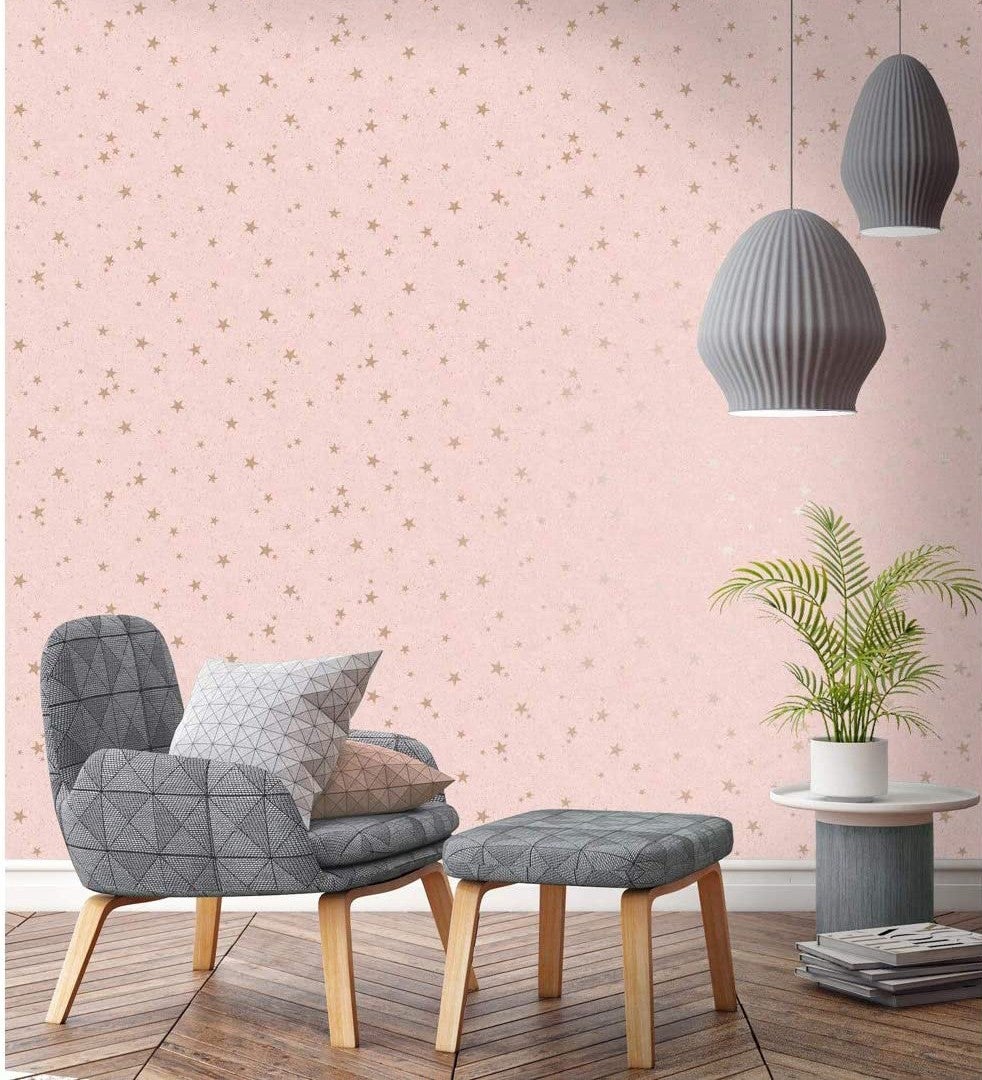 Carta da parati infantile cielo rosa con stelle dorate - Itzel 681984 di GAULAN - Rotolo di 10 m x 0,52 m - 5