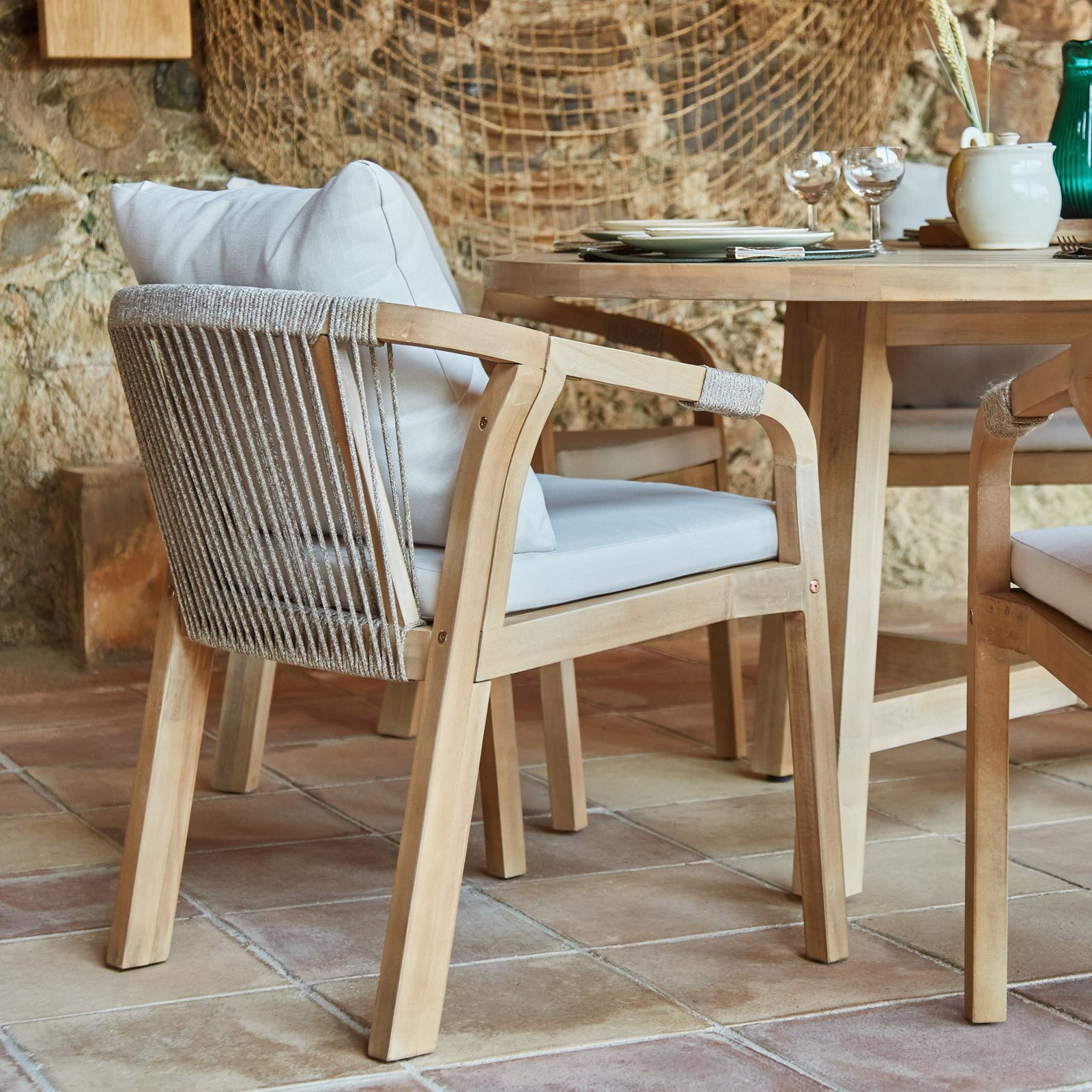 Lot de 4 chaises de jardin en bois d'acacia et en corde tressée - Siena - 7