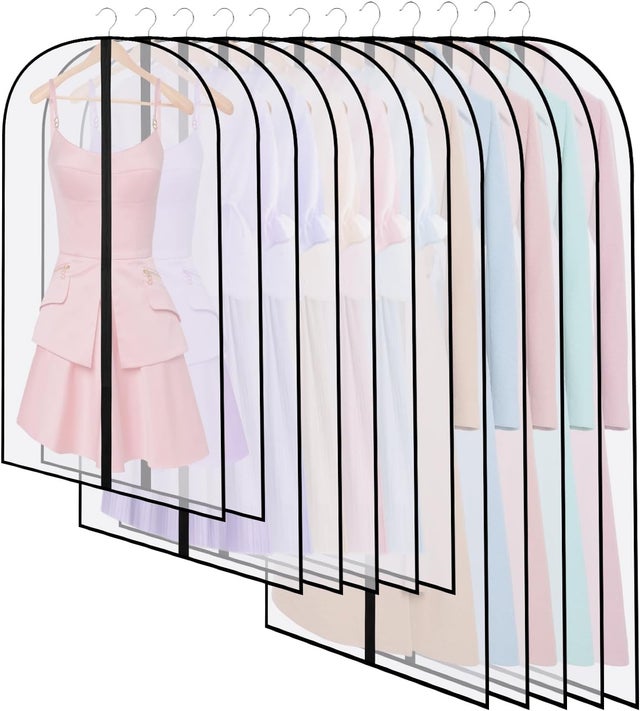 12-pak półprzezroczystych pokrowców na ubrania, 60 x 120/100/80 cm, wiszący pokrowiec na ubrania, pyłoszczelny, wodoodporny, odporny na mole i wilgoć,