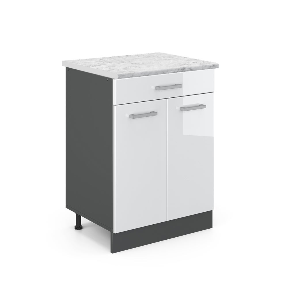 Vicco Szafka dolna do kuchni R-Line, Biały wysoki połysk, 60 cm BR Marmur