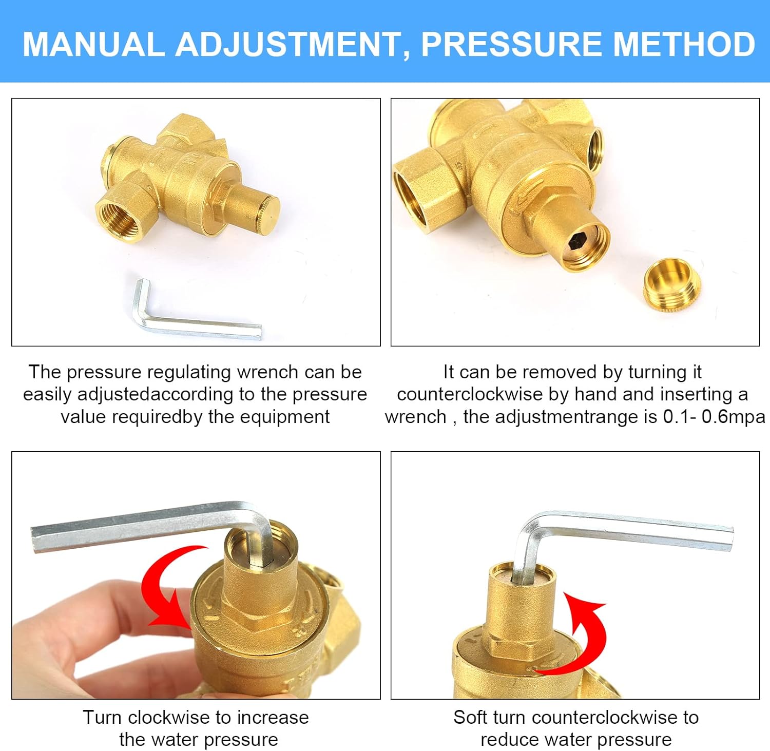 Reducteur de Pression eau DN20 3/4 Pouce Avec Manometre Pression eau, Fabriqué 100% en Laiton de Haute Dureté, Réducteur de Pression d'eau - 5