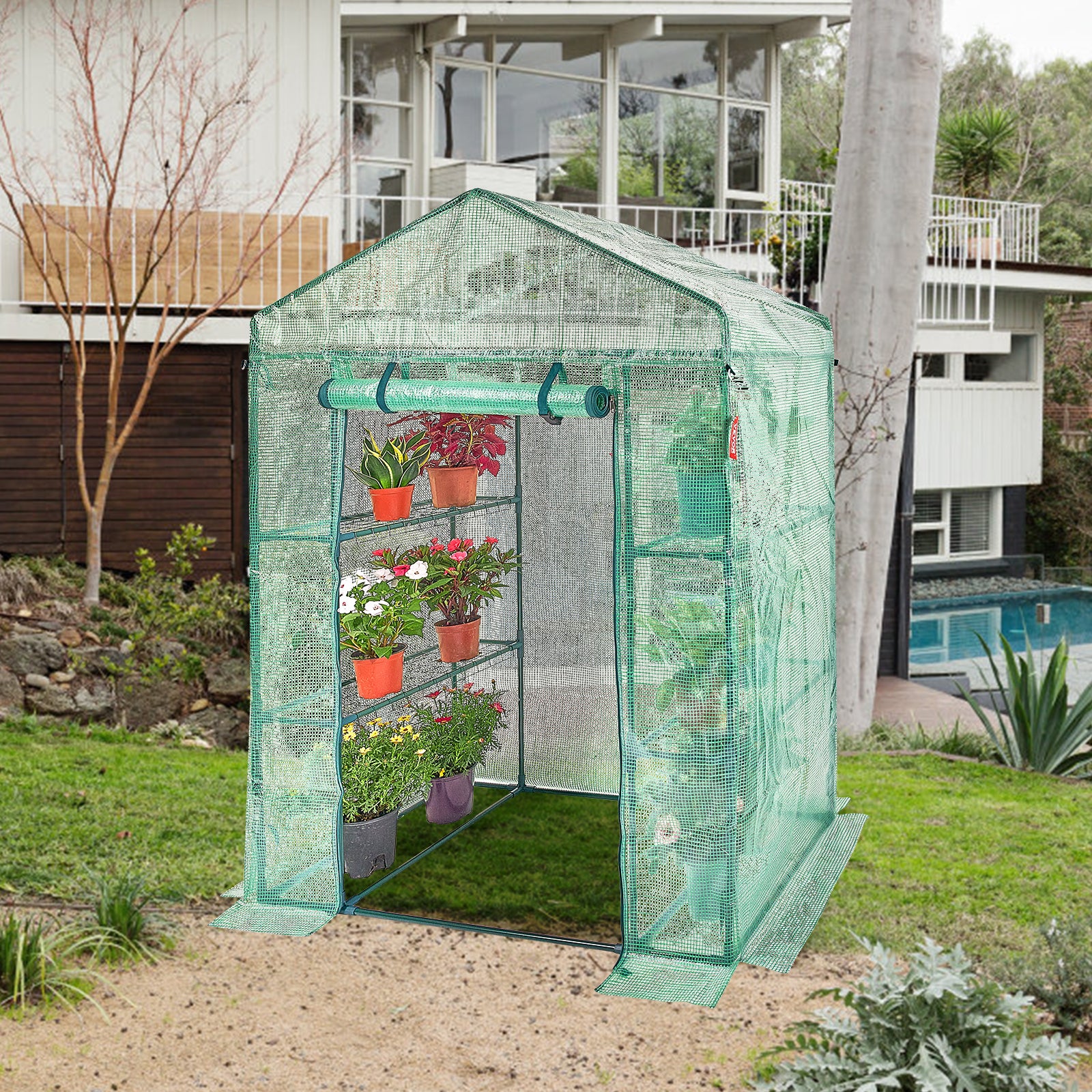 Serre de Jardin VEVOR 141x74,5x205 cm Tente Abri de Plantes avec Étagères Bâche PE Haute Résistance avec Porte et Fenêtres et Cadre en Acier Montage - 8