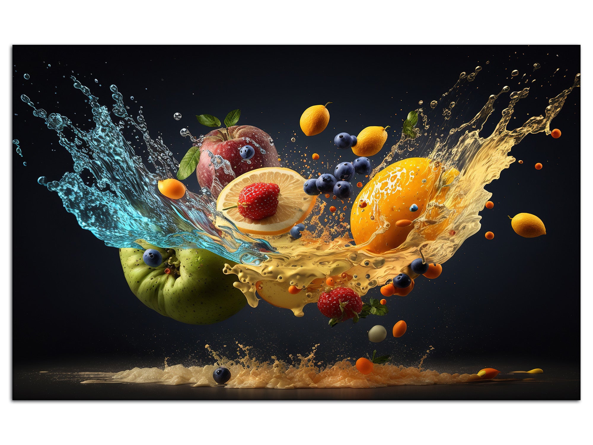 DECLINA, Tableau toile imprimée cuisine, Tableau toile déco l'envol des fruits, 50x30 cm - 2