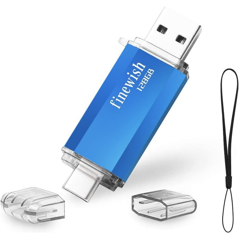 Unitate flash USB 2 în 1 de 128 GB cu conectori USB-C și USB, pentru Huawei, Xiaomi, OnePlus, Android și TV, OTG, albastră