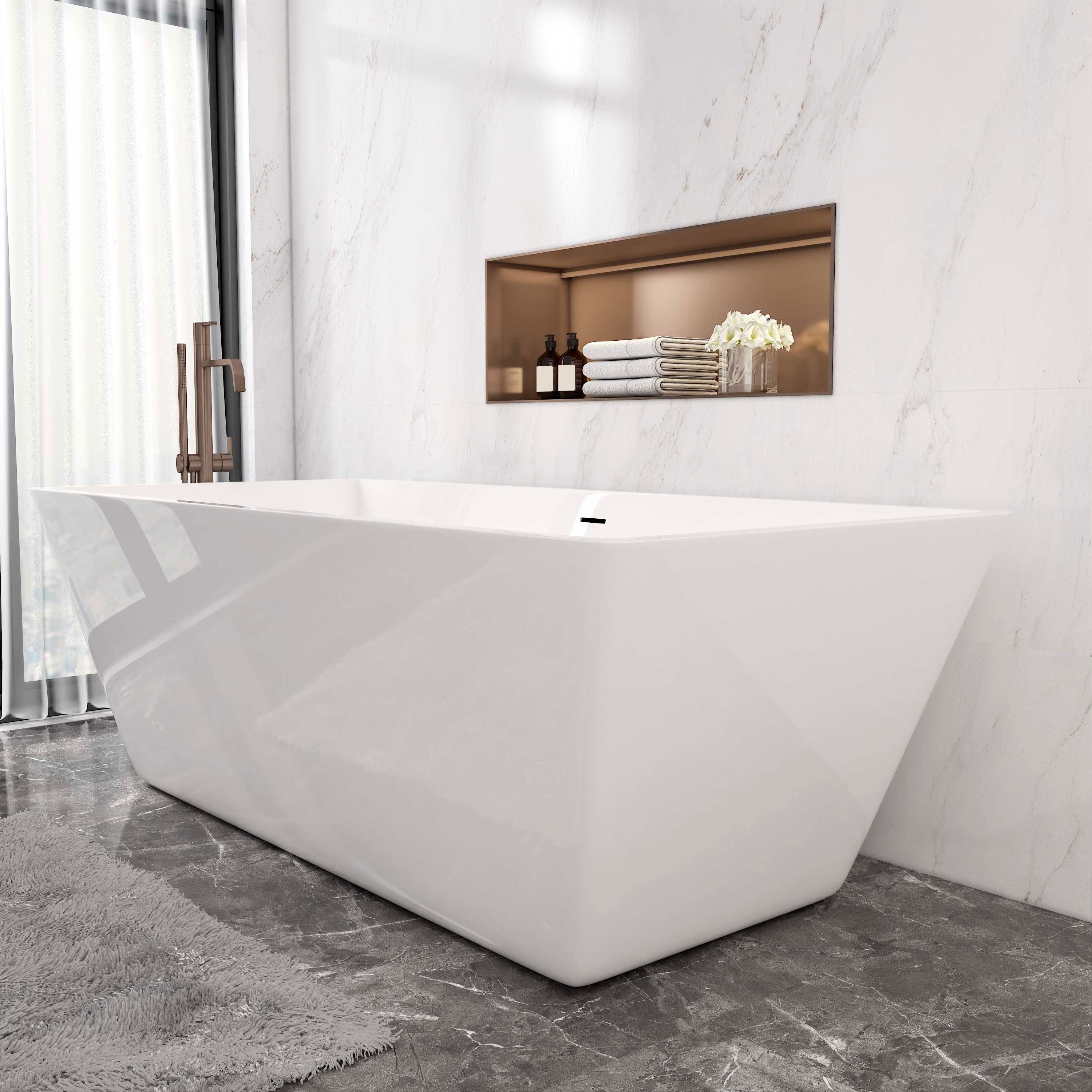 Baignoire îlot rectangulaire 170x80cm, blanc brillant, en acrylique, avec vidage trop-plein - 5